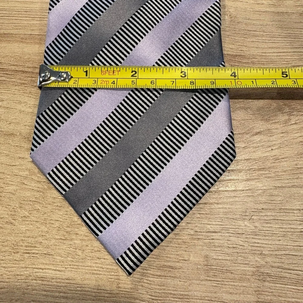Fratelli Silk Tie Mens Lavender Grey Black Striped Hand Made in Italy Necktie